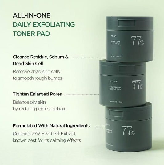 Heartleaf 77 Almohadillas Tonificantes, Cuidado Hidratante De Poros, Para Hidratación Facial Extracto De Heartleaf Hidratante Centella Asiatica 160ML